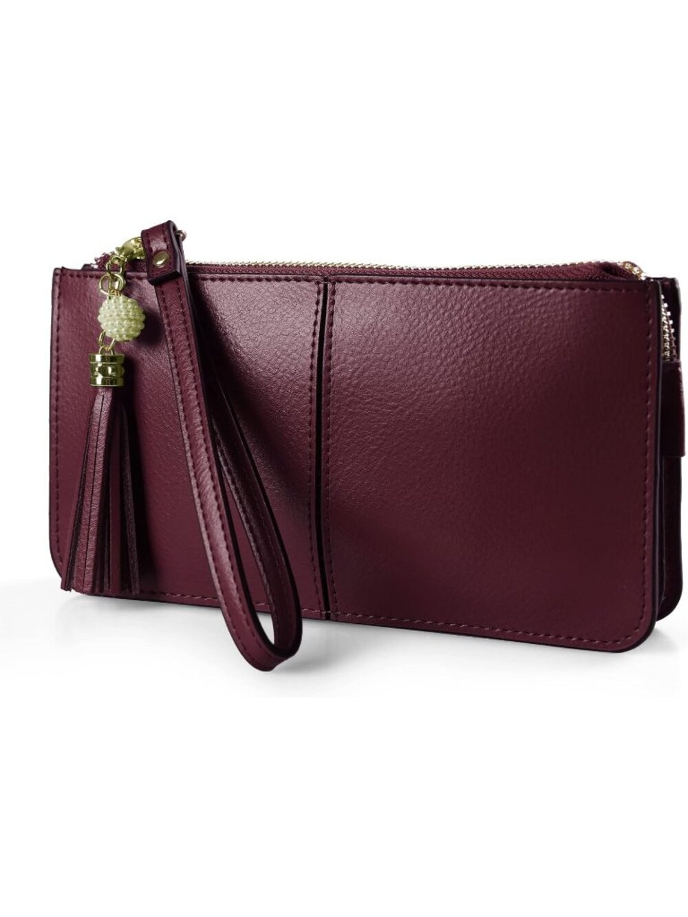 Women’s Burgundy Genuine Leather Wristlet Clutch Slim Holder Wallet Purse